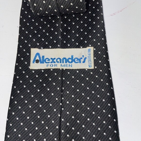 Vintage Alexanders For Men Tie Black and White Pooka Dots 100% Poly 55” - Picture 5 of 8